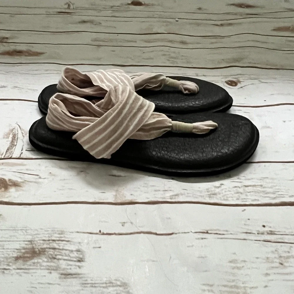Sanuk Yoga Sling 2 Sandals Tan White Striped Yoga Mat Footbed Women 6
